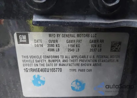 2014 Chevrolet Volt z USA, uszkodzony, nr VIN 1G1RH6E46EU165770